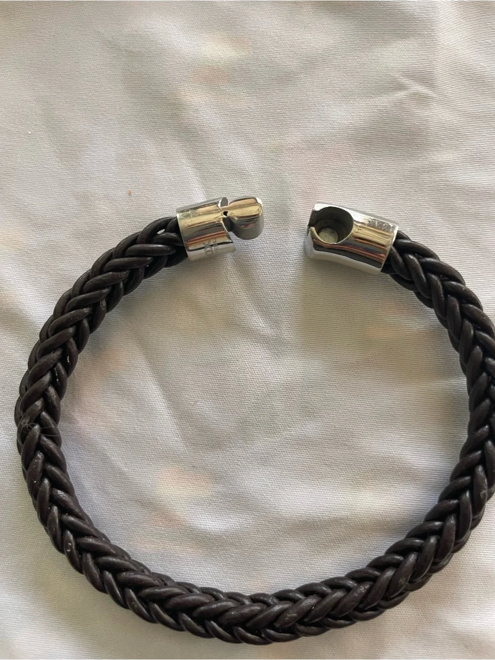 IONX Braided Brown Leather Bracelet with Silver Magnetic Clasp